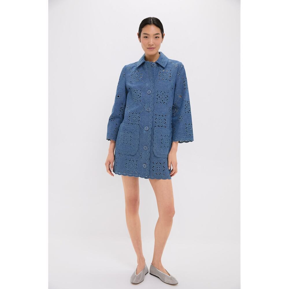 Veronica Beard Blue Eyelet Mini Dress - Picture 4 of 9